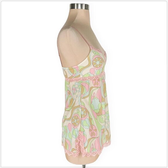 Cosabella Italy Pastel Pink Green Print Empire Lace Stretch Camisole Cami Top M - Picture 2 of 4
